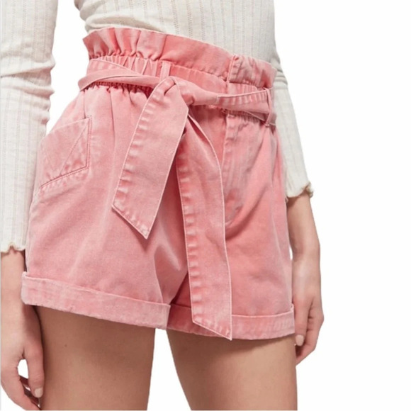 Urban Outfitters BDG Pink Cleo High-Waisted Paperbag Shorts size small - Picture 1 of 13